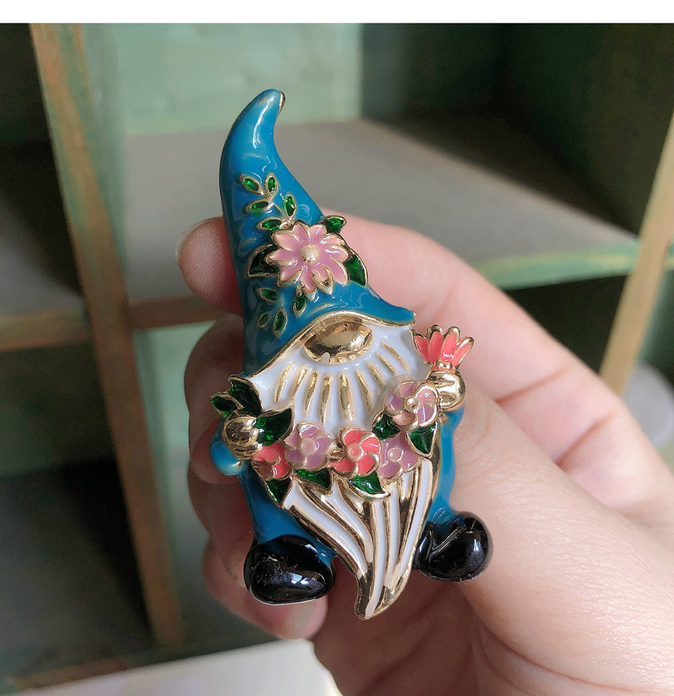 Morgan the One-Eyed Blue Gnome Enamel Brooch Pin
