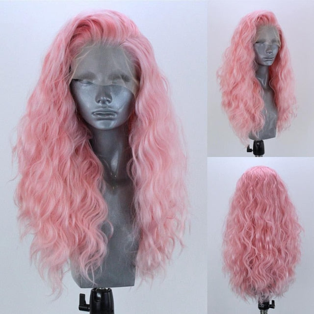 Ivy Long Curls Synthetic Hair Lace Front Wig (Green, Pink, Peach, Purple)