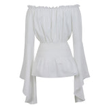 Peasant Blouse Off the Shoulder Shirt Steampunk Pirate Medieval Cosplay Costume Corset Top