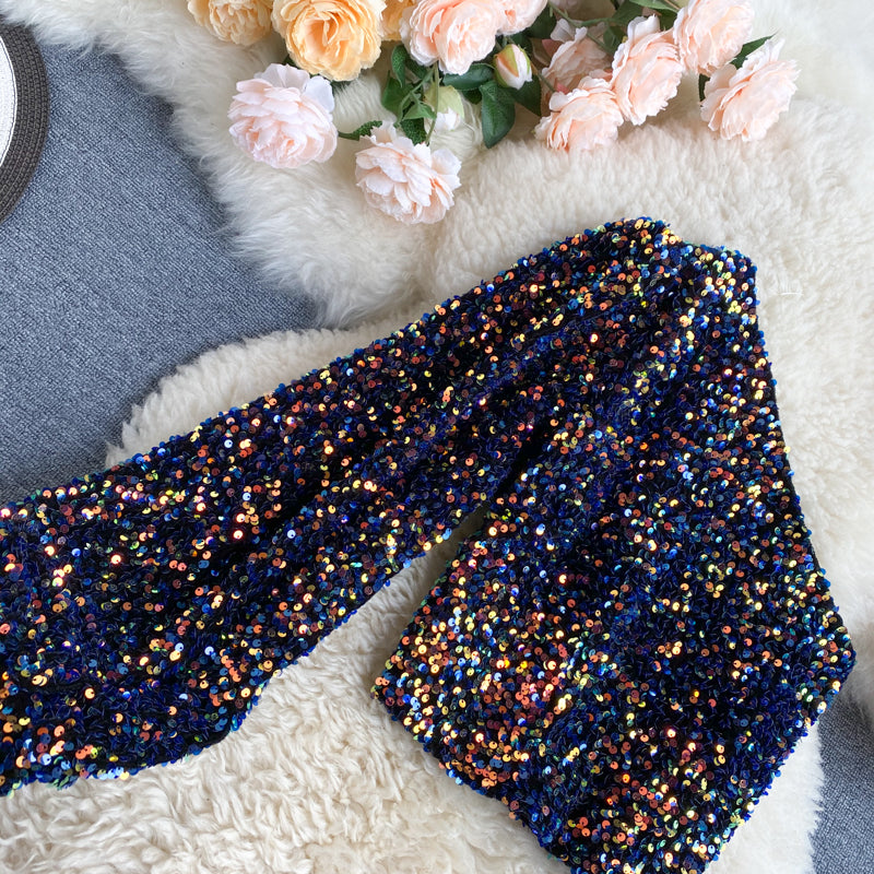 She's a Star One Shoulder Puff Sleeve Short Sequinned Top