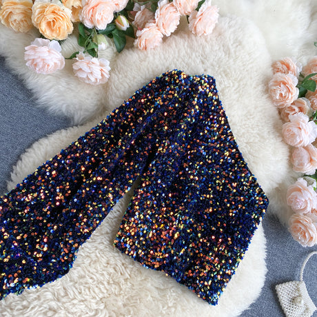 She's a Star One Shoulder Puff Sleeve Short Sequinned Top