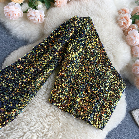 She's a Star One Shoulder Puff Sleeve Short Sequinned Top