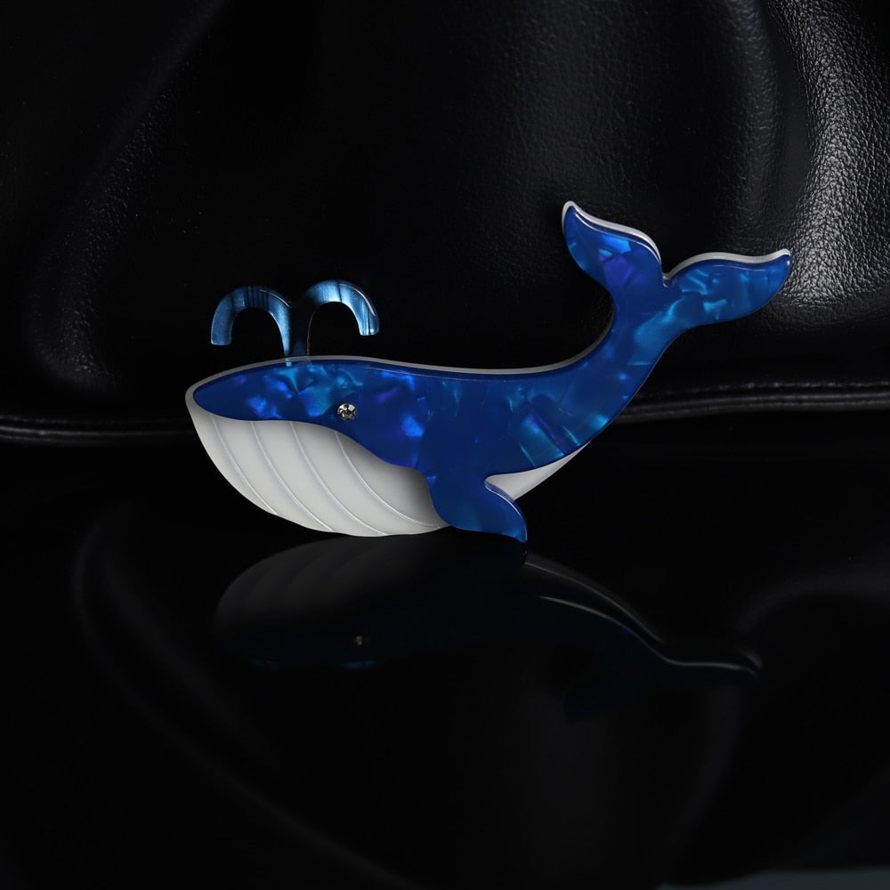 Woodland Blue Whale Handmade Acrylic Brooch