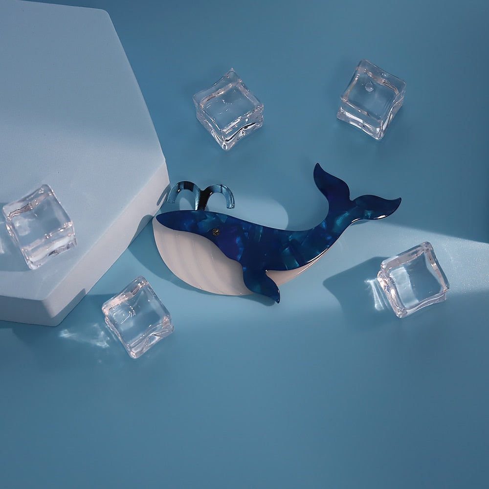 Woodland Blue Whale Handmade Acrylic Brooch