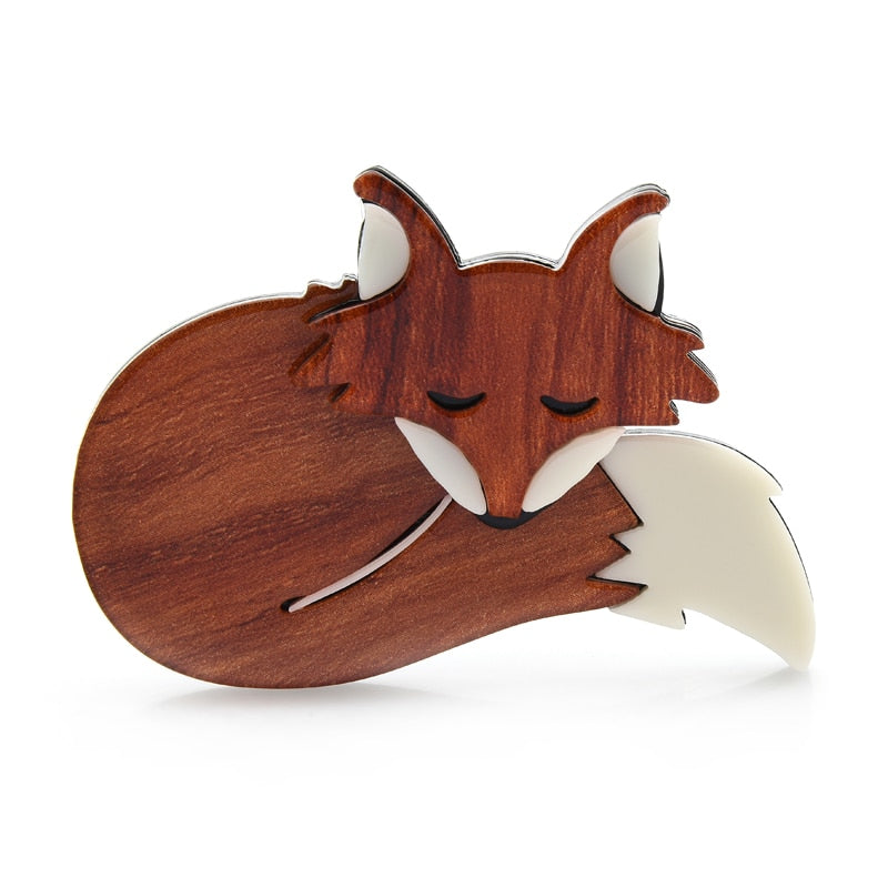 Woodland Sleeping Fox Acrylic Brooch