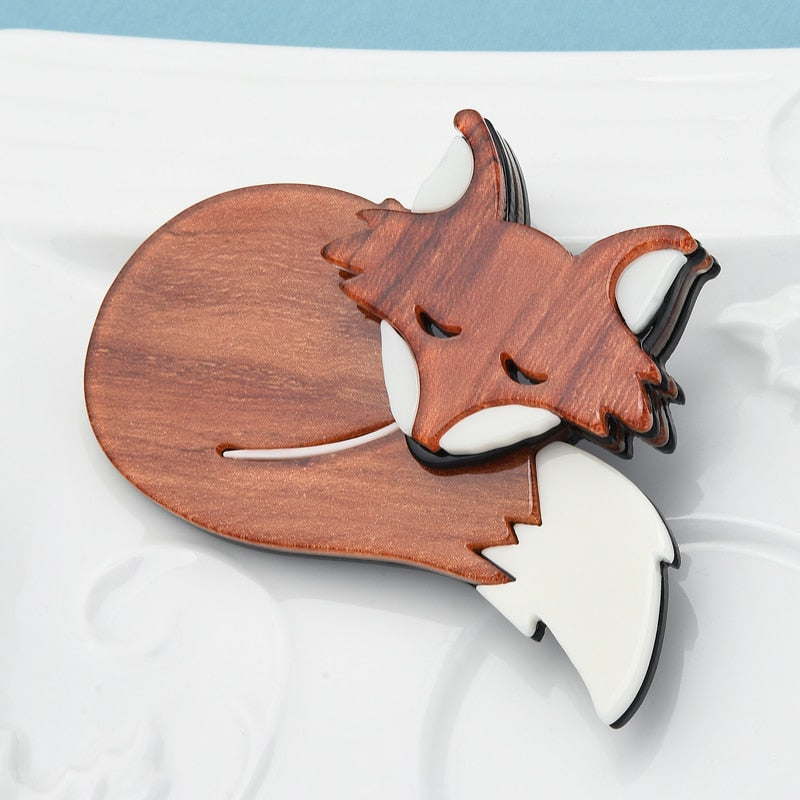 Woodland Sleeping Fox Acrylic Brooch