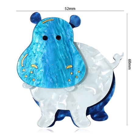 Woodland Blue Hippo Handmade Acrylic Brooch