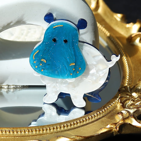 Woodland Blue Hippo Handmade Acrylic Brooch