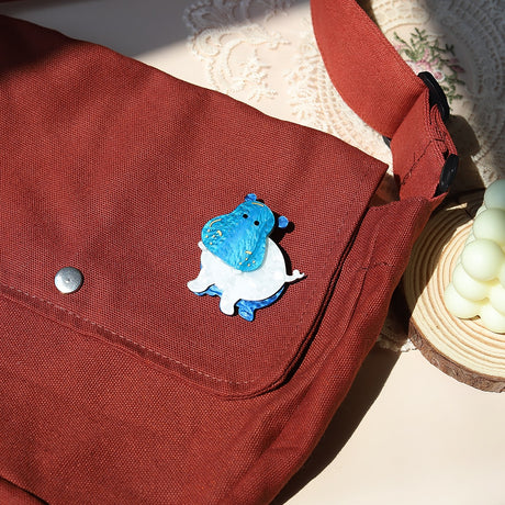 Woodland Blue Hippo Handmade Acrylic Brooch