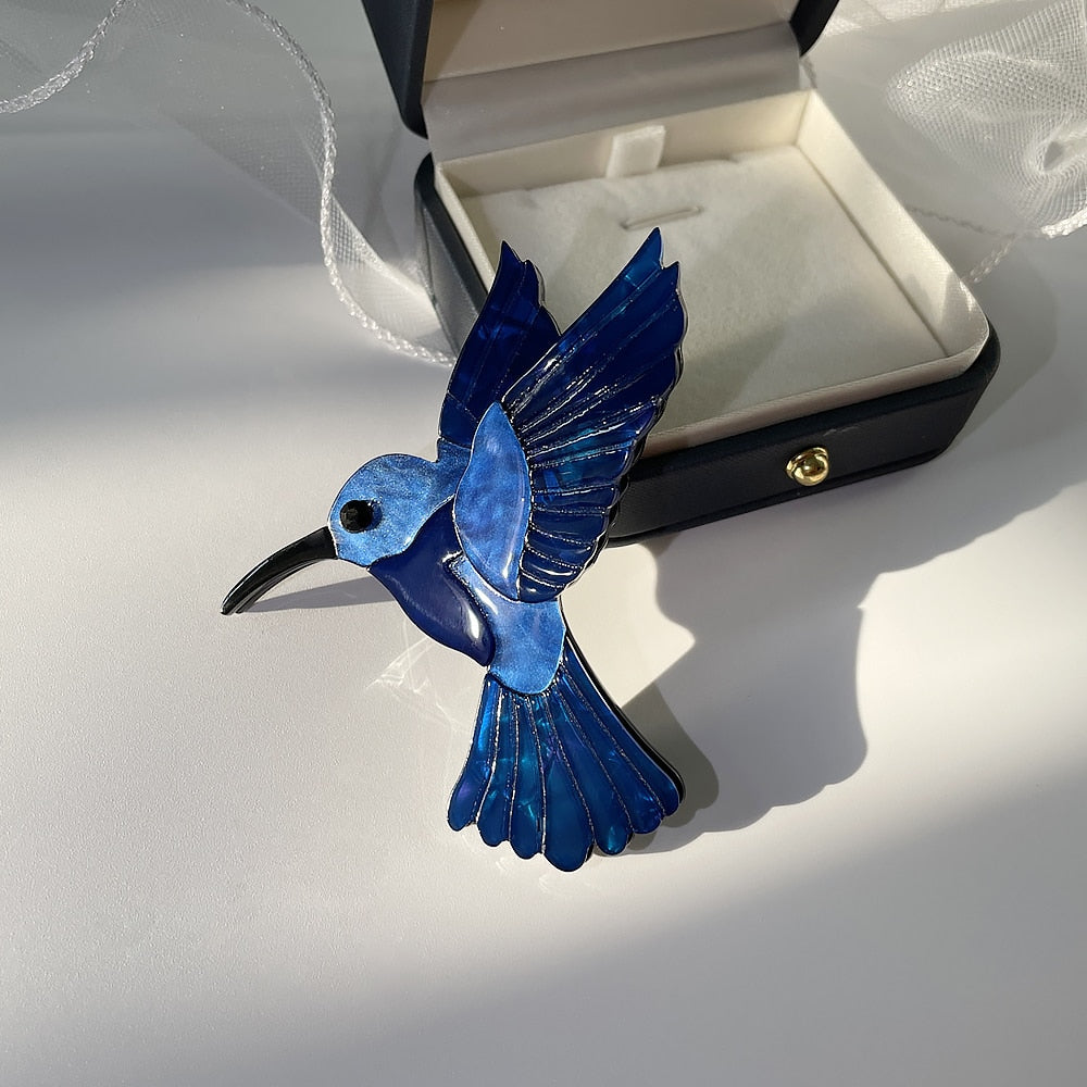 Woodland Blue Woodpecker Handmade Acrylic Brooch