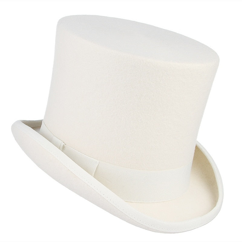 Tall White Top Hat 100% Wool Felt
