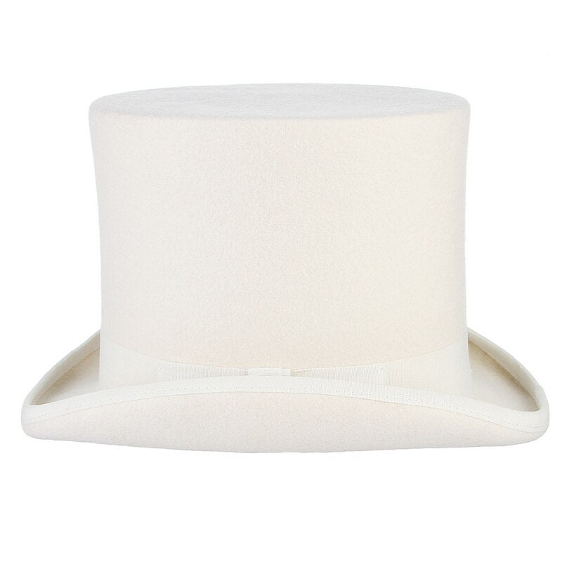 Tall White Top Hat 100% Wool Felt