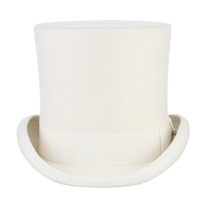 Tall White Top Hat 100% Wool Felt