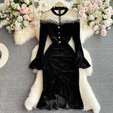 Vintage Black Va-Va Velvet Trumpet Dress