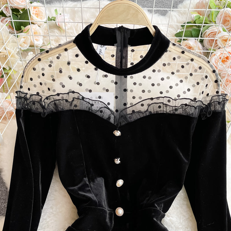 Vintage Black Va-Va Velvet Trumpet Dress