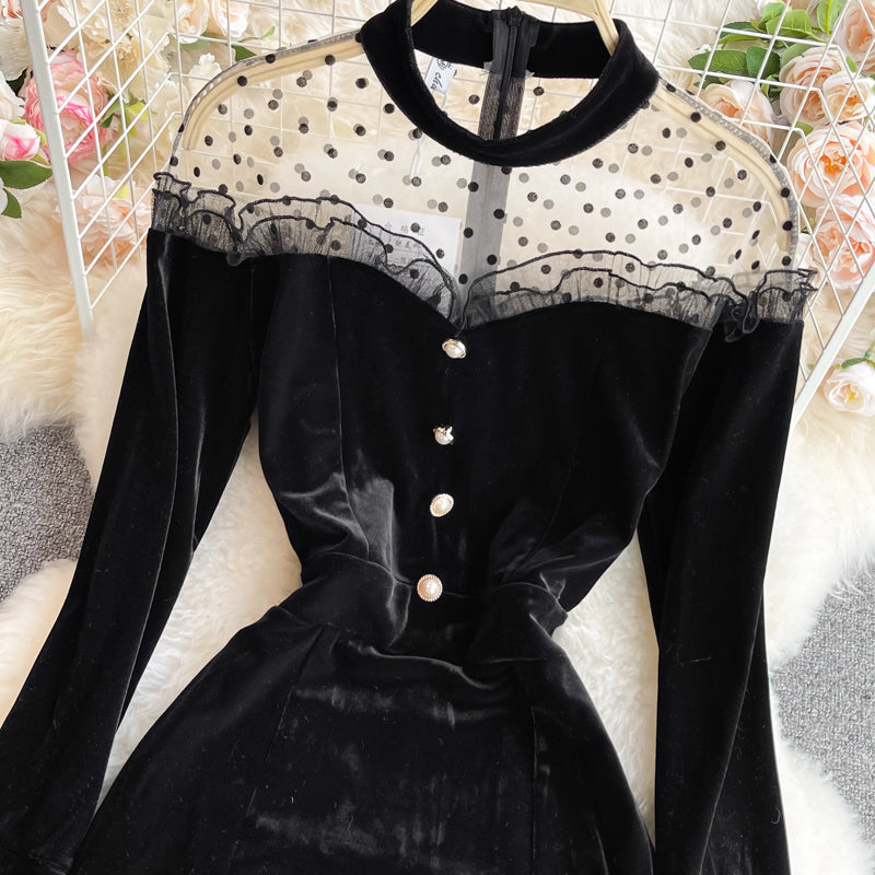 Vintage Black Va-Va Velvet Trumpet Dress