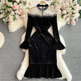 Vintage Black Va-Va Velvet Trumpet Dress