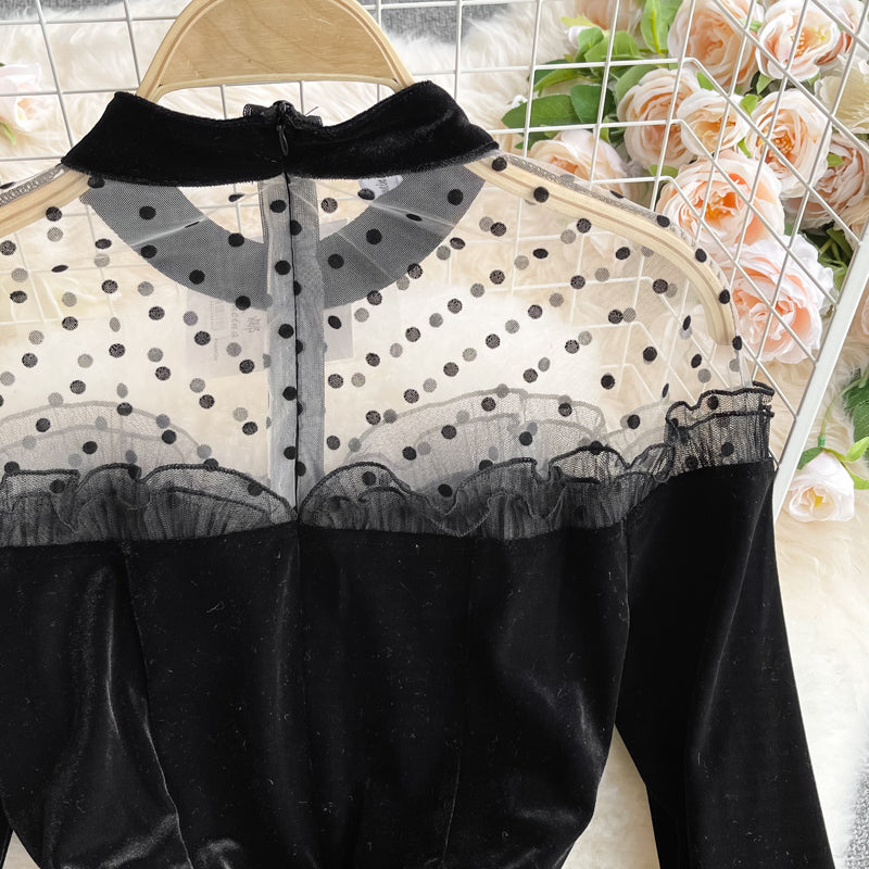 Vintage Black Va-Va Velvet Trumpet Dress