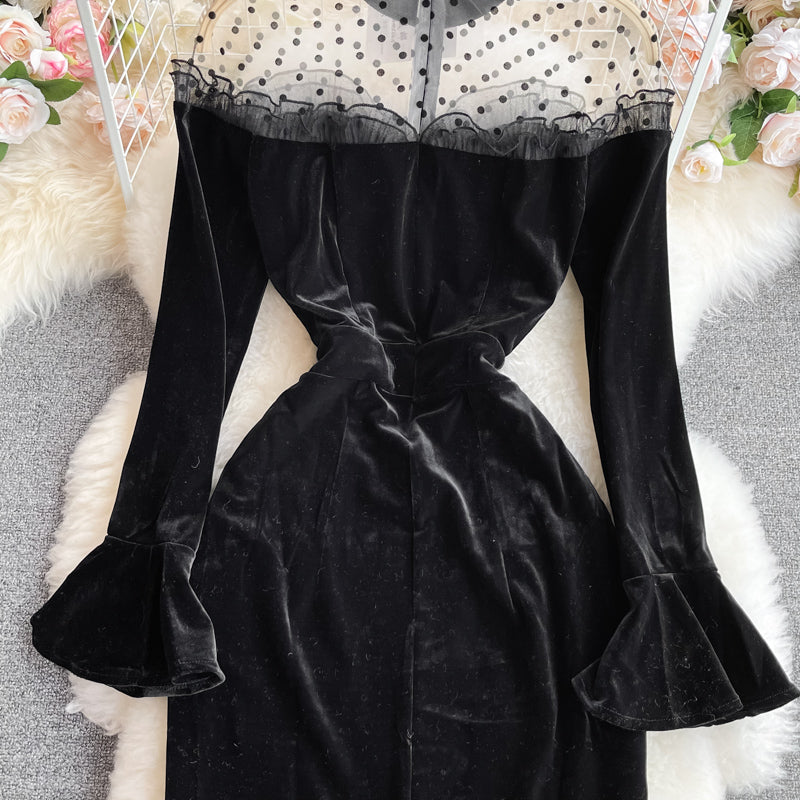 Vintage Black Va-Va Velvet Trumpet Dress