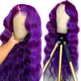 Andromeda Long Body Wave Lace Front Purple Wig Vintage Side Part