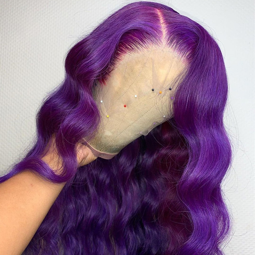 Andromeda Long Body Wave Lace Front Purple Wig Vintage Side Part