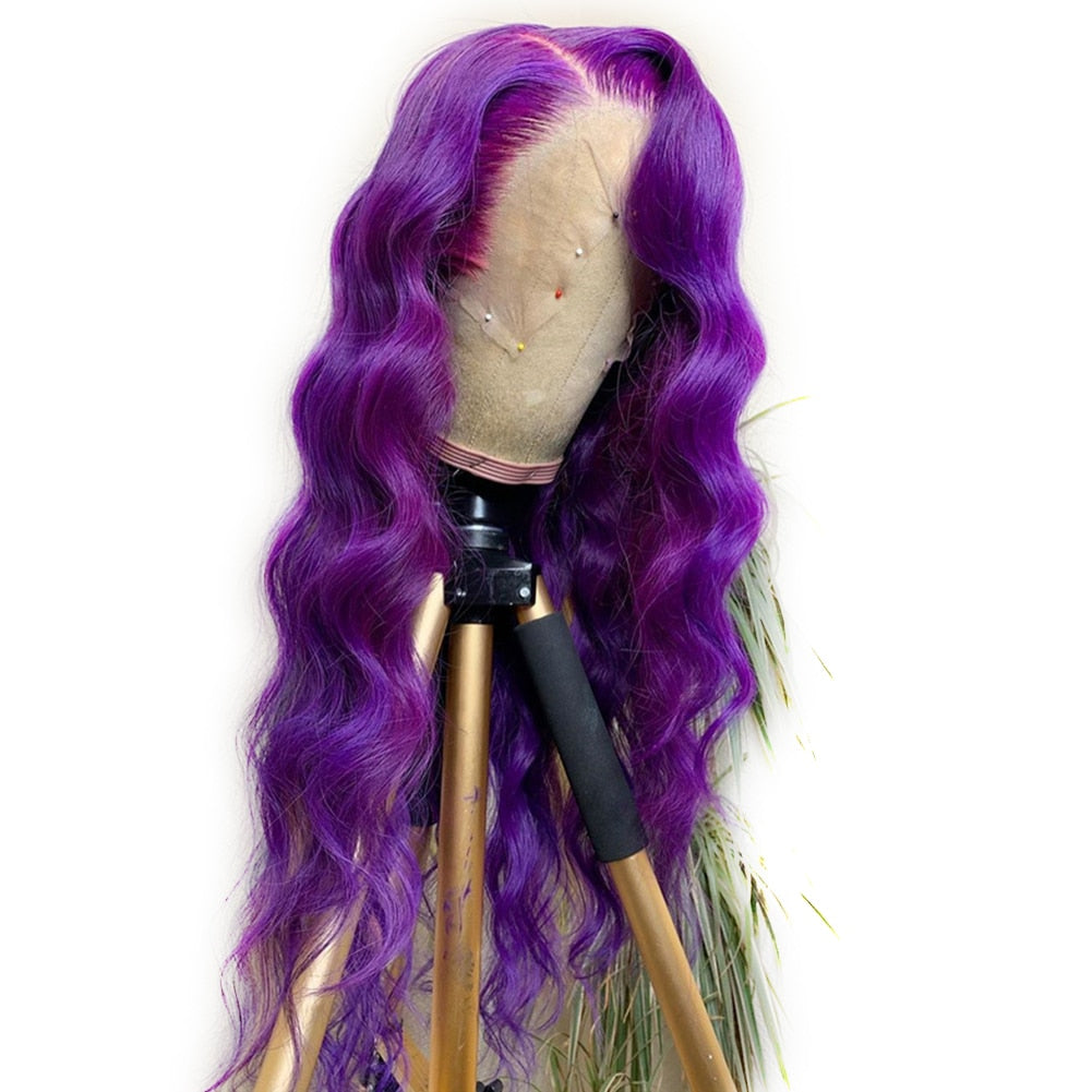 Andromeda Long Body Wave Lace Front Purple Wig Vintage Side Part