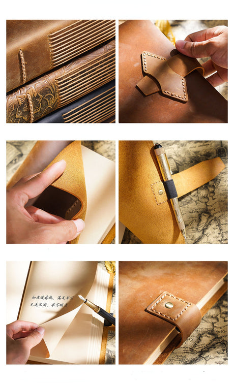 Hand Made Genuine Leather Journal Thick Kraft Paper Notebook 400P