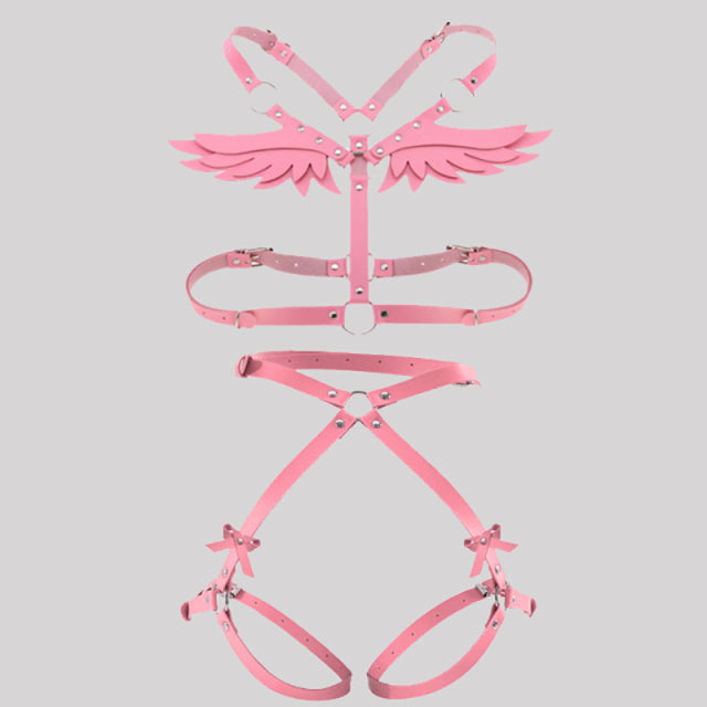 Angel Wing Leather Harness Cage Belts