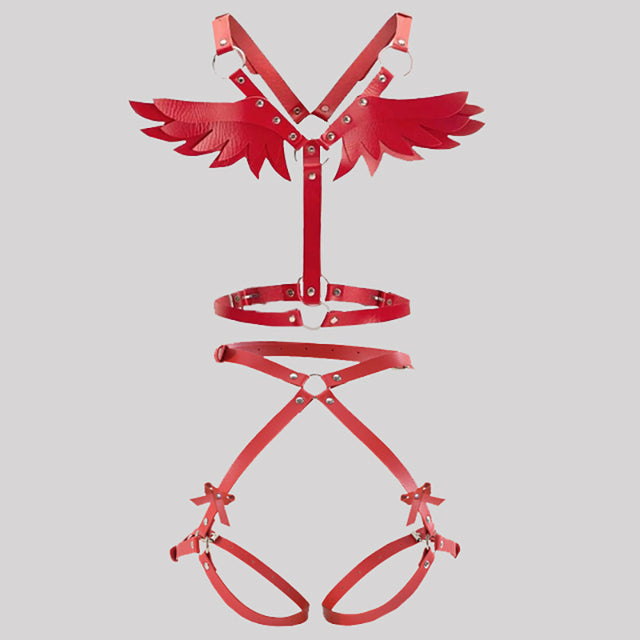 Angel Wing Leather Harness Cage Belts