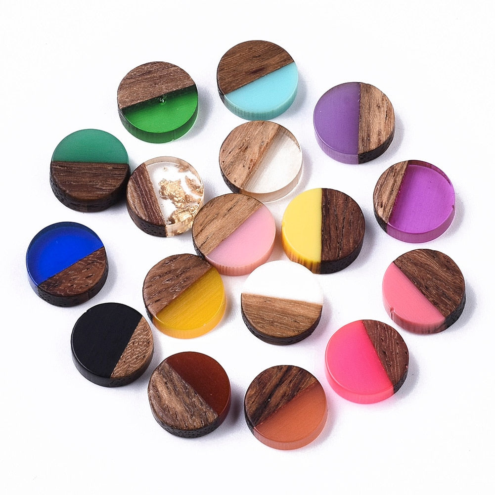 50Pcs Natural Wood Resin Cabochons Charm For Bracelet Earring DIY Jewellery Making