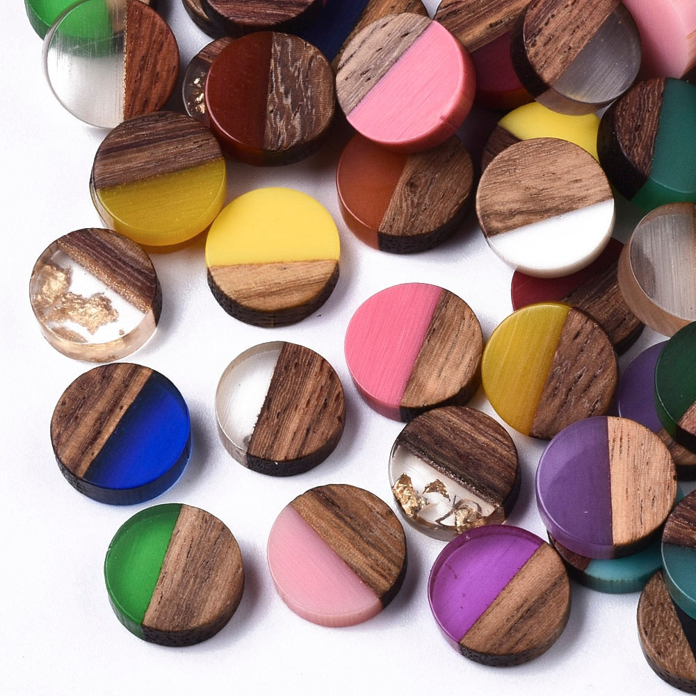 50Pcs Natural Wood Resin Cabochons Charm For Bracelet Earring DIY Jewellery Making