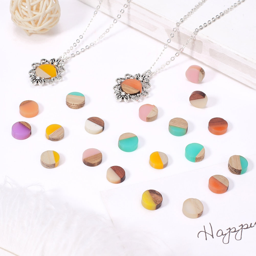 50Pcs Natural Wood Resin Cabochons Charm For Bracelet Earring DIY Jewellery Making
