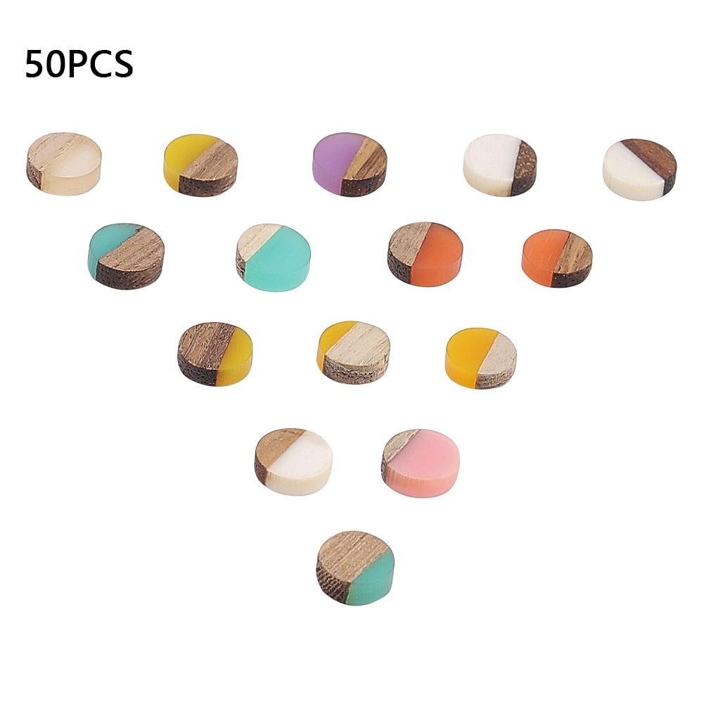 50Pcs Natural Wood Resin Cabochons Charm For Bracelet Earring DIY Jewellery Making