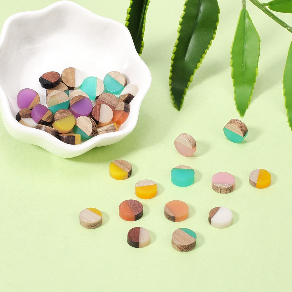 50Pcs Natural Wood Resin Cabochons Charm For Bracelet Earring DIY Jewellery Making