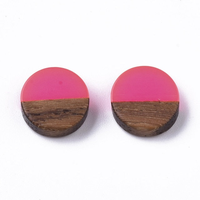50Pcs Natural Wood Resin Cabochons Charm For Bracelet Earring DIY Jewellery Making