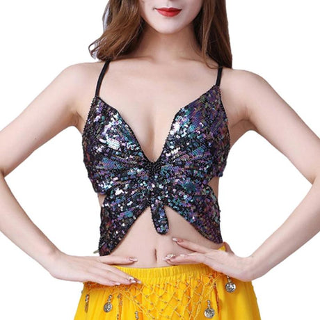 Butterfly Sequin Crop Tops