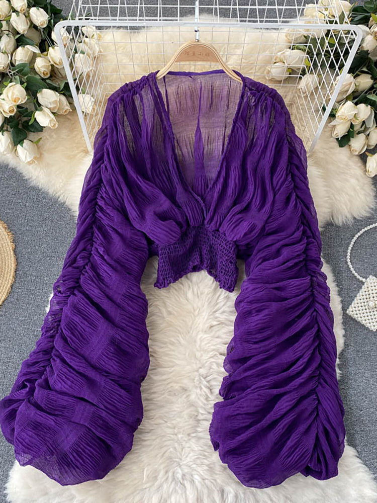 Mega Sleeves Chiffon Midriff Blouse