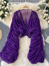 Mega Sleeves Chiffon Midriff Blouse