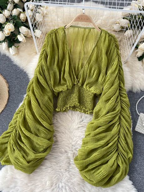 Mega Sleeves Chiffon Midriff Blouse