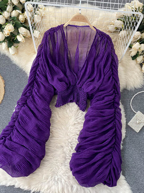 Mega Sleeves Chiffon Midriff Blouse