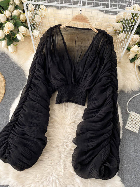 Mega Sleeves Chiffon Midriff Blouse
