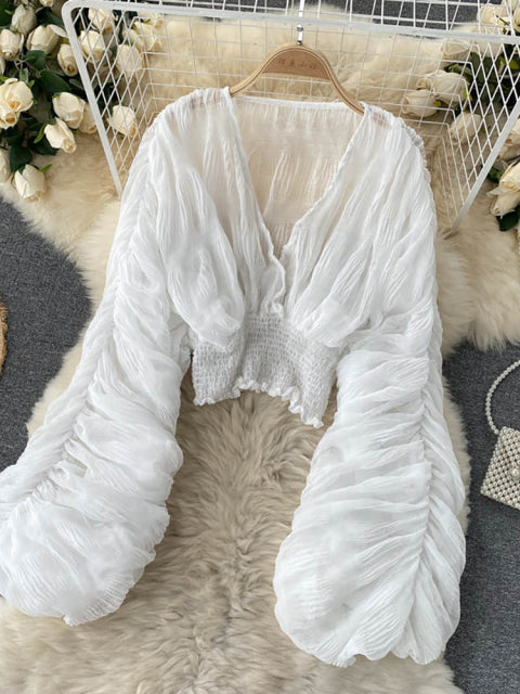 Mega Sleeves Chiffon Midriff Blouse