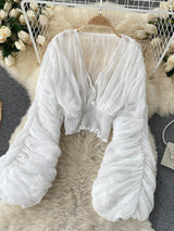 Mega Sleeves Chiffon Midriff Blouse
