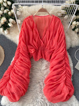 Mega Sleeves Chiffon Midriff Blouse