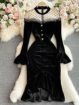 Vintage Black Va-Va Velvet Trumpet Dress