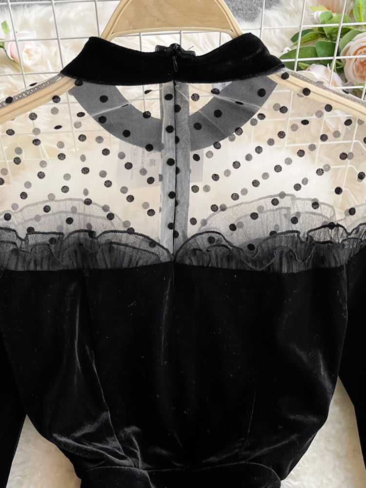 Vintage Black Va-Va Velvet Trumpet Dress