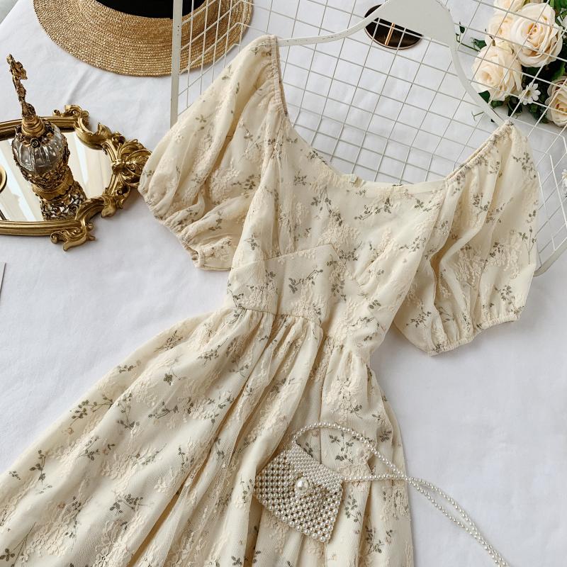 Fairy Maiden Dress Vintage French Inspired Puff Sleeve Floral Lace Dress