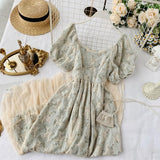 Fairy Maiden Dress Vintage French Inspired Puff Sleeve Floral Lace Dress