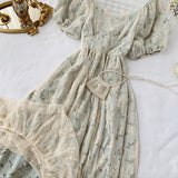 Fairy Maiden Dress Vintage French Inspired Puff Sleeve Floral Lace Dress