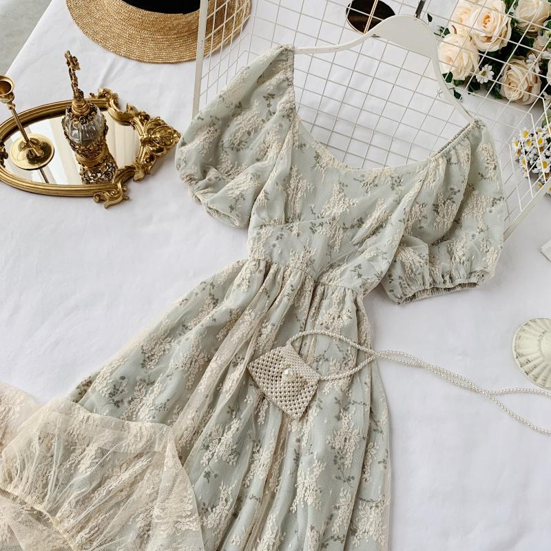 Fairy Maiden Dress Vintage French Inspired Puff Sleeve Floral Lace Dress